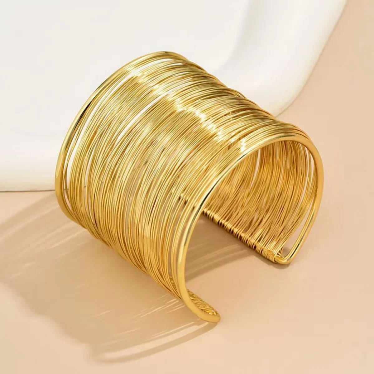 New Punk Multilayer Metal Wires Strings Bracelets Bangles for Women Vintage Exaggerated Gold Color Wide Open Cuff Bangle Jewelry