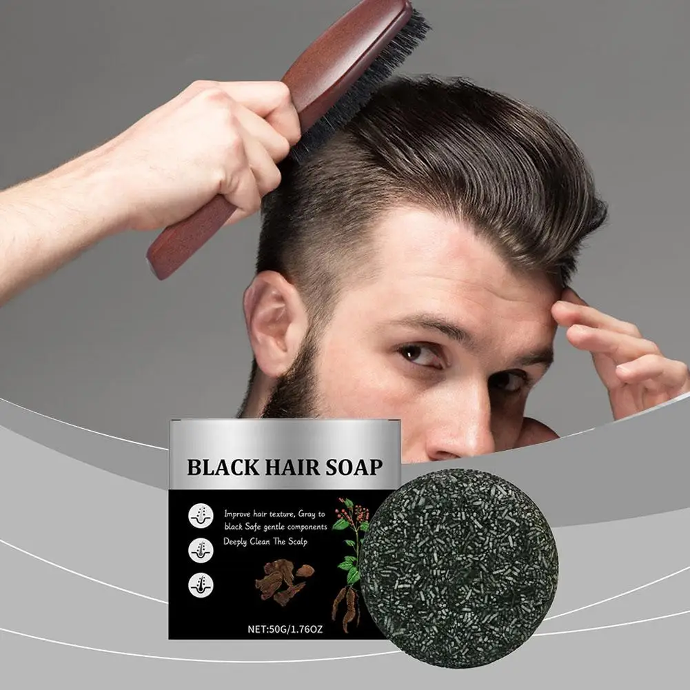 Men's Bamboo Charcoal Black Hair Soap Multiflorum Hair Soap Darkening Shampoo Shampoo Cover Gray Bar W6O5