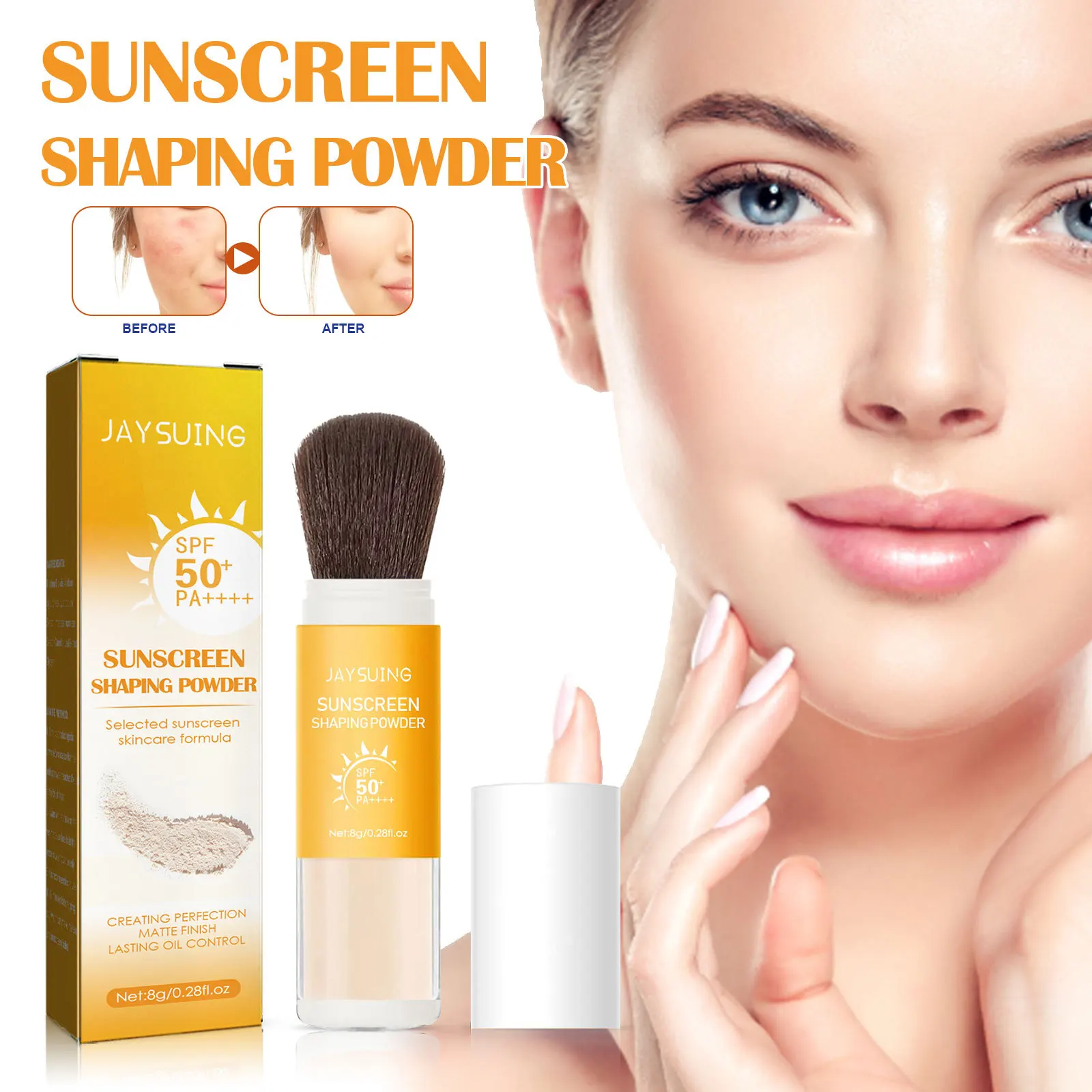 Bedak tabur tabir surya SPF50, bedak Setting Makeup ringan tahan air tahan lama kontrol minyak pori tidak terlihat pemblokir tenaga surya