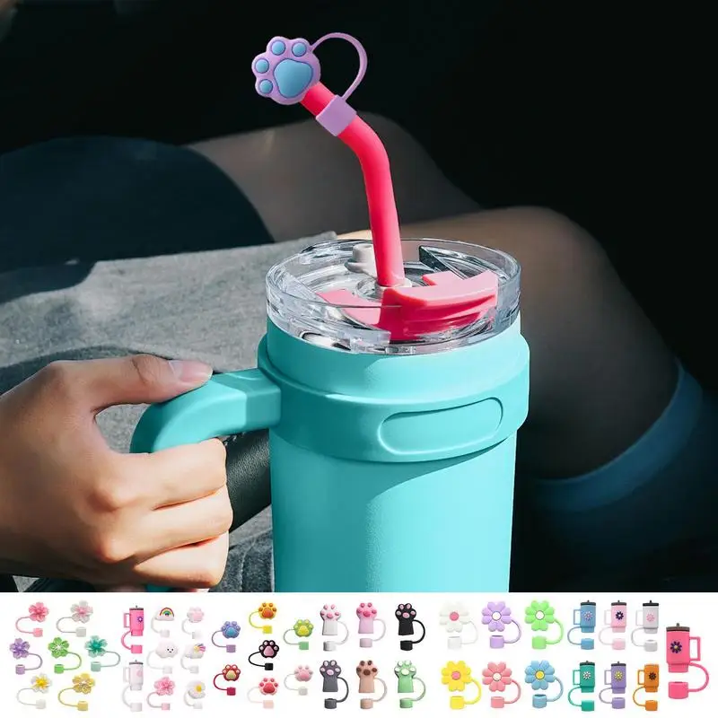 Silicone Straw Cover Cartoon Flower Dustproof Toppers Compact Protection Cup Accessories for Friends Family Colleagues Outdoor