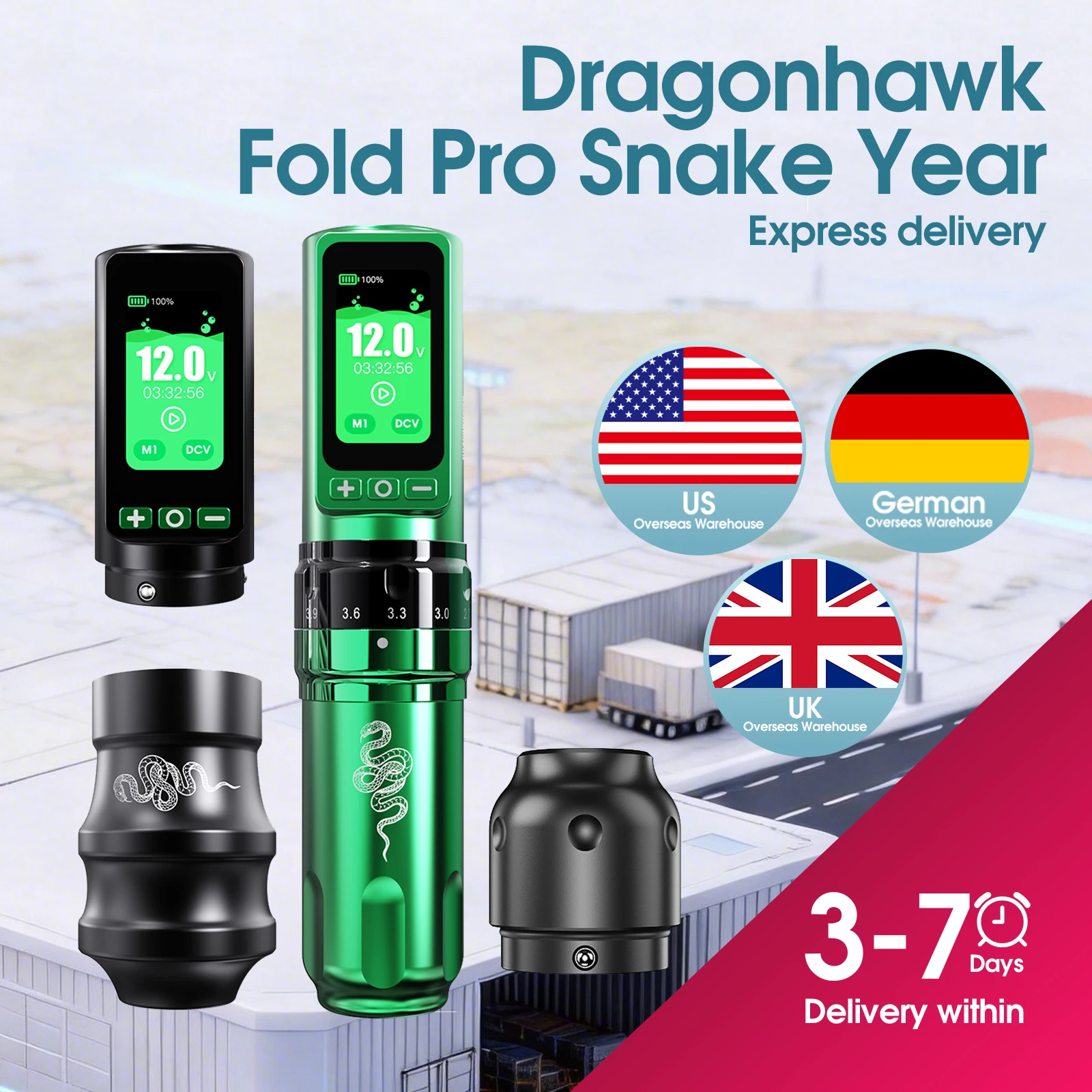 

Dragonhawk Fold Pro Year of Snake Wireless Tattoo Machine Full Tattoo Kit 2.4-4.2mm 7 Strokes 3000mAh 2 Batteries Tattoo Supply