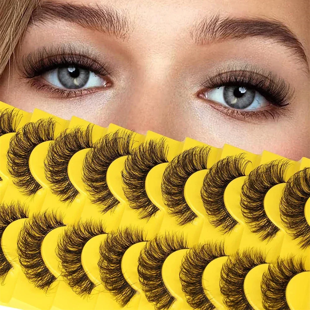 10 Pairs 6D Mink Lashes Fluffy Soft Wispy Natural Cross Eyelash Extension Reusable Lashes Faux Mink False Eyelashes