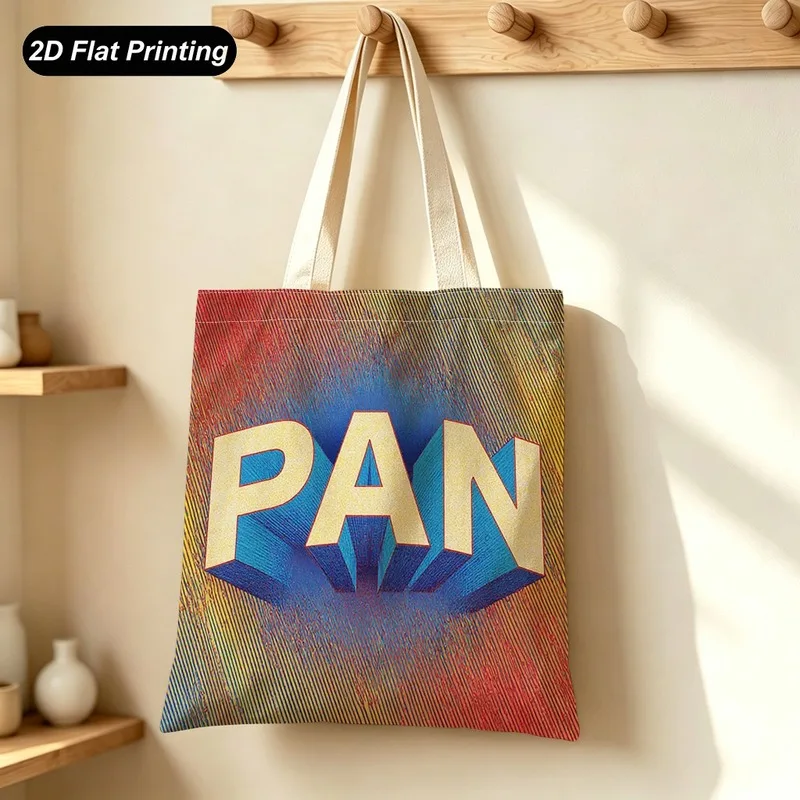 1PC【Tote Bag】 Large-capacity new tote bag，Three-DimensionalPANColor gradient design of letters，Printed Design - Not Textured，Siz