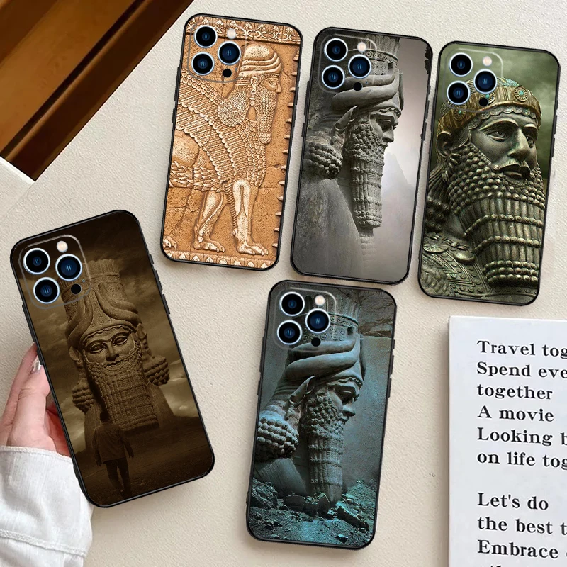 Assyrian Statue lamassu Art Phone Case For iPhone 14 13 11 12 Pro Max Mini XR XS X 7 8 Plus 15 16 Pro Max Cover