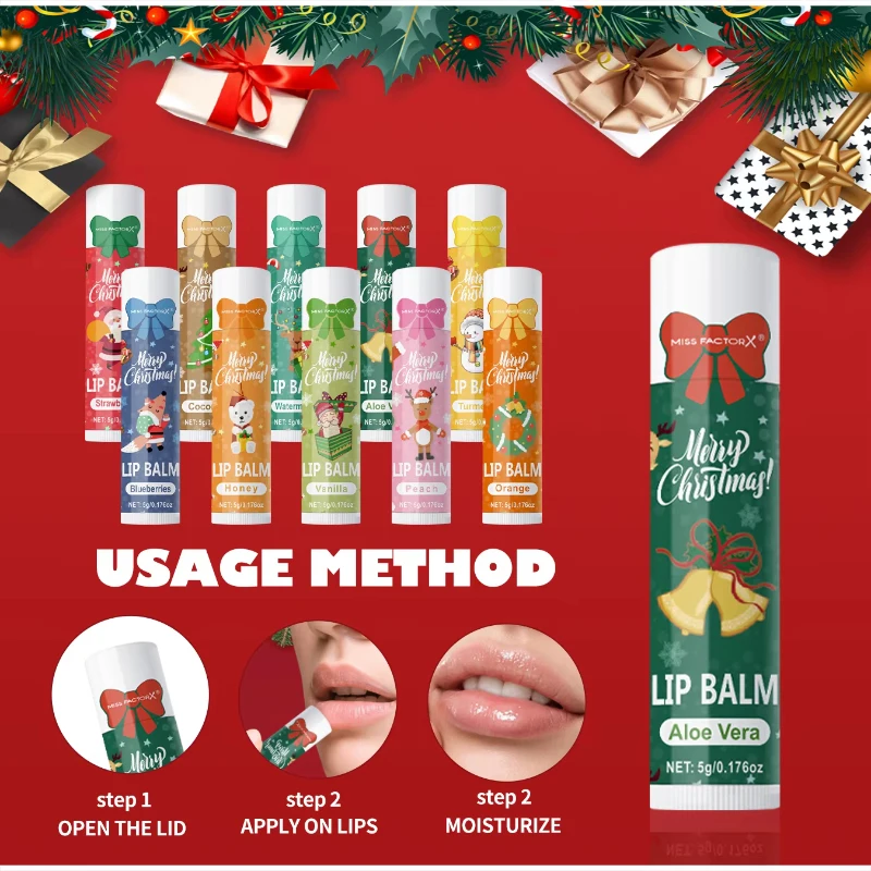 10PCS Christmas Lip Balm Set Deep Moisturizing Hydrating Lip Care Nourish Lips Repair Dry Lips Brighten Lip Color Gift Set