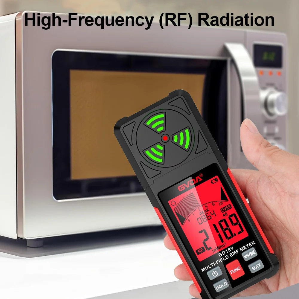 GVDA Misuratore EMF multi-campo Rilevatore di radiazioni di campo elettromagnetico portatile Tester di radiazioni a microonde RF ad alta frequenza