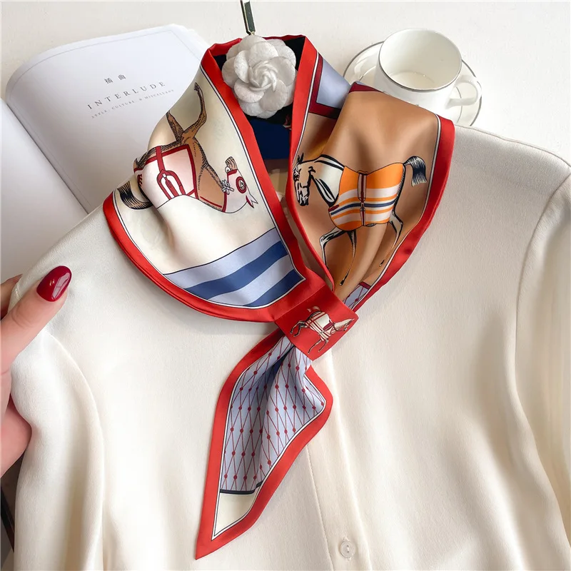 Luxury Brand Skinny Neckerchief Scarf For Women Satin Silk Ribbons Bandana Ladies Neck Tie Wrist Wrap Shawl Echarpe