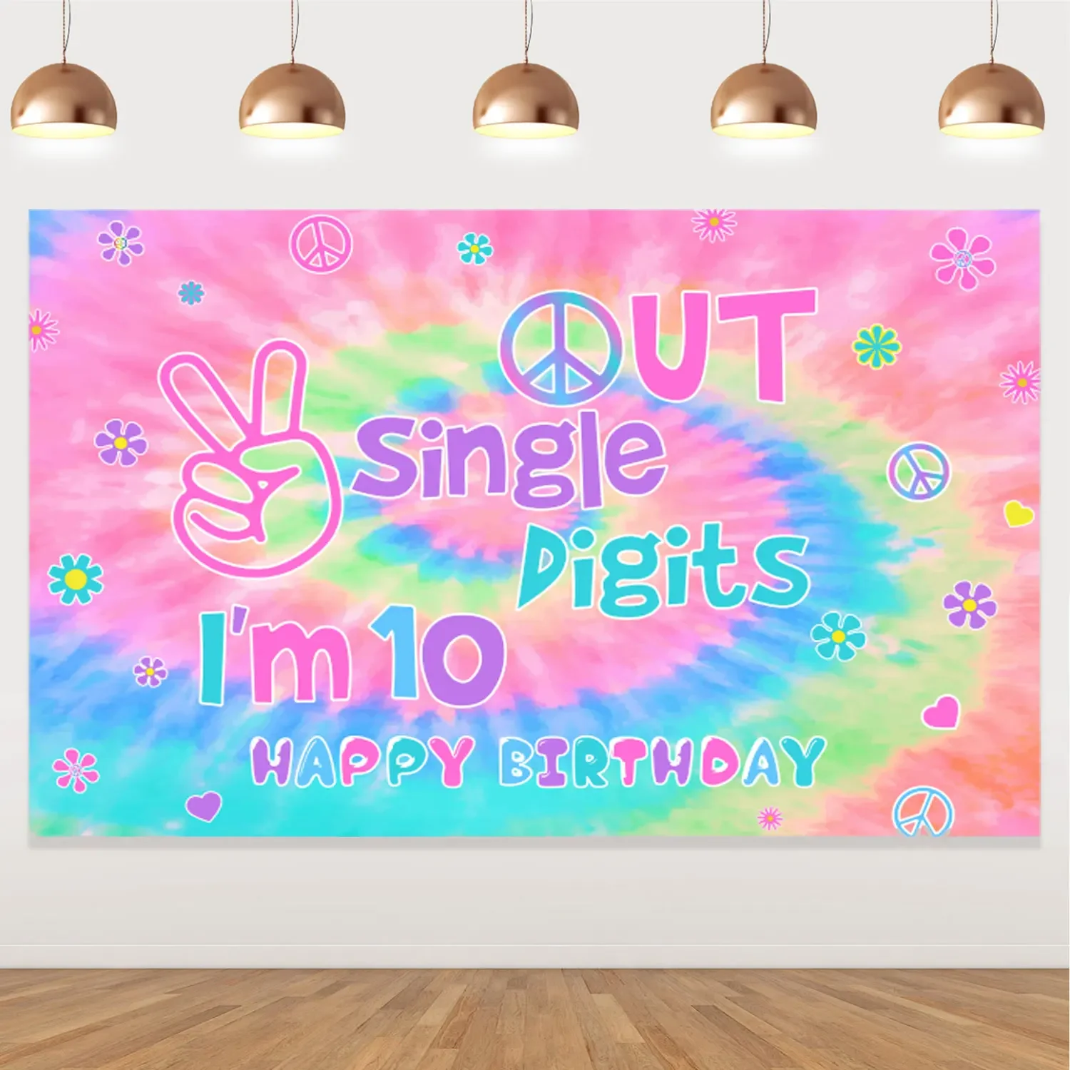 

Tie Dye Out Backdrop, Single Digits, I'm 10, Happy Birthday Banner, Party Decorations, Photo Background for Girls, 10th Birthday