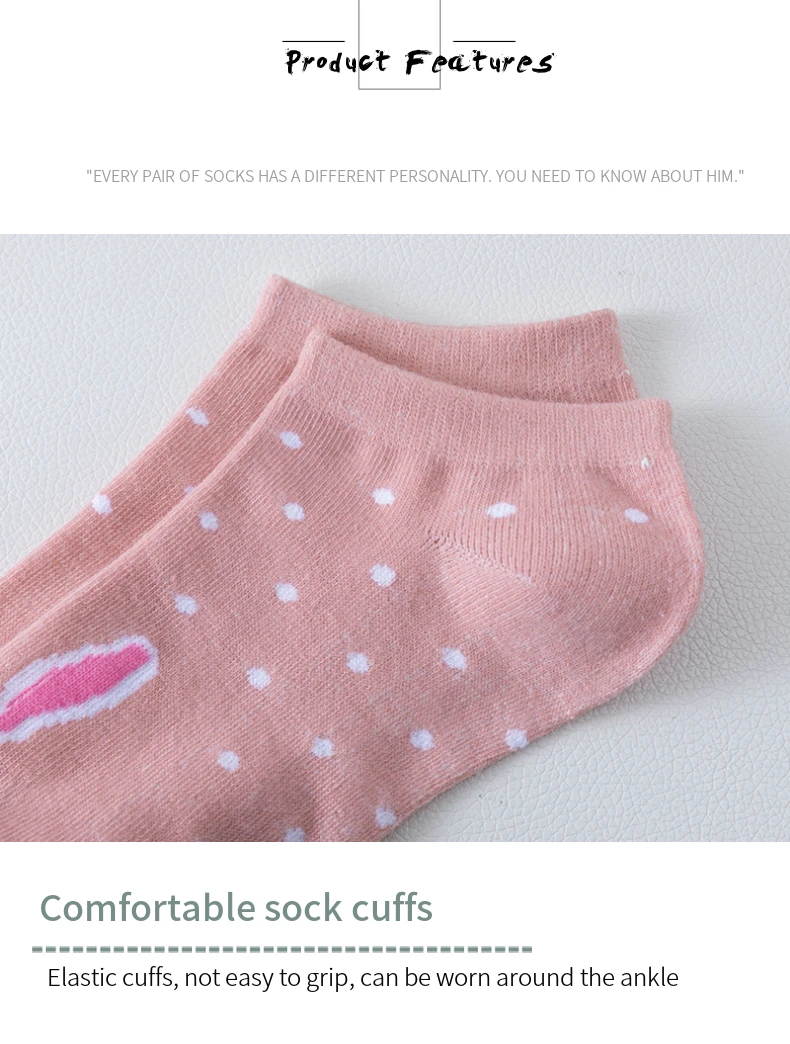 5 Paar kurze Damensocken, Pink Cat Thin, niedliche Ganzjahres-Bootsocken, Slow Top, modische Bootsocken – Detail 3