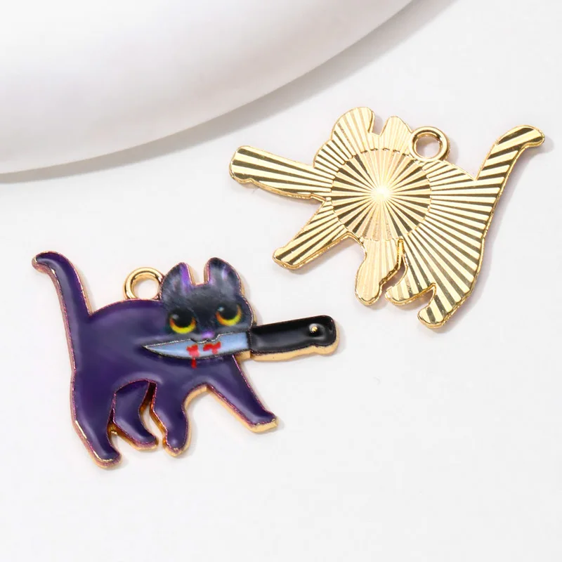5pcs Creative Dagger Cat Colorful Enamel Charms Cute Animals Pet Pendants For DIY Necklace Earring Handmade Jewelry Making
