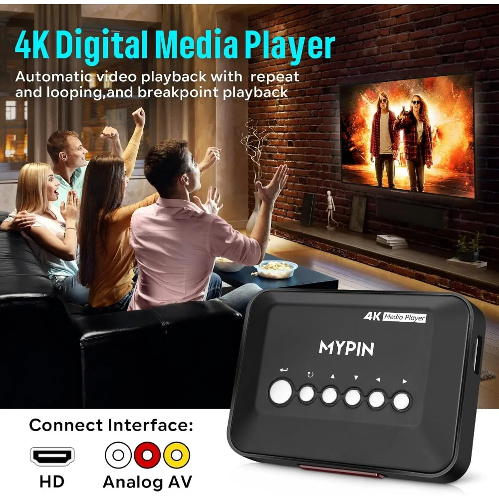 4K 30Hz HDMI Media Player Supports 14TB HDD/512GB USB/SD Card Playback with Remote Control view 2