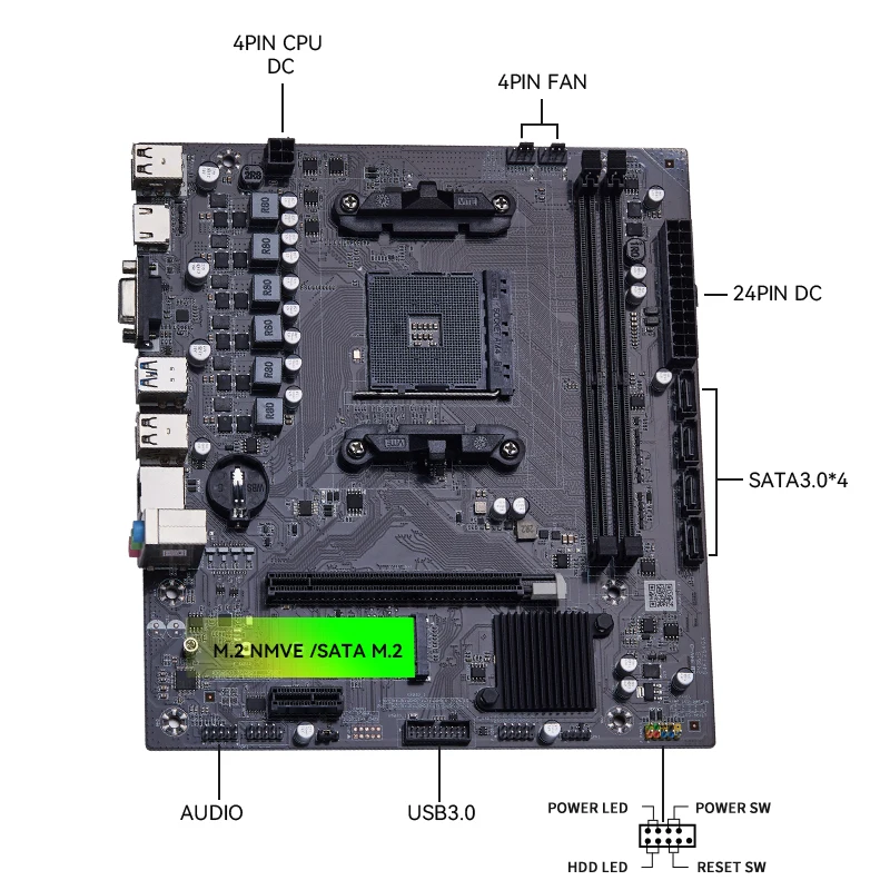 Qiyida b450 placa-mãe suporte ddr4 desktop ram am4 cpu slot nvme ngff m.2 usb 3.0 vga canal duplo para ryzen am4 cpu