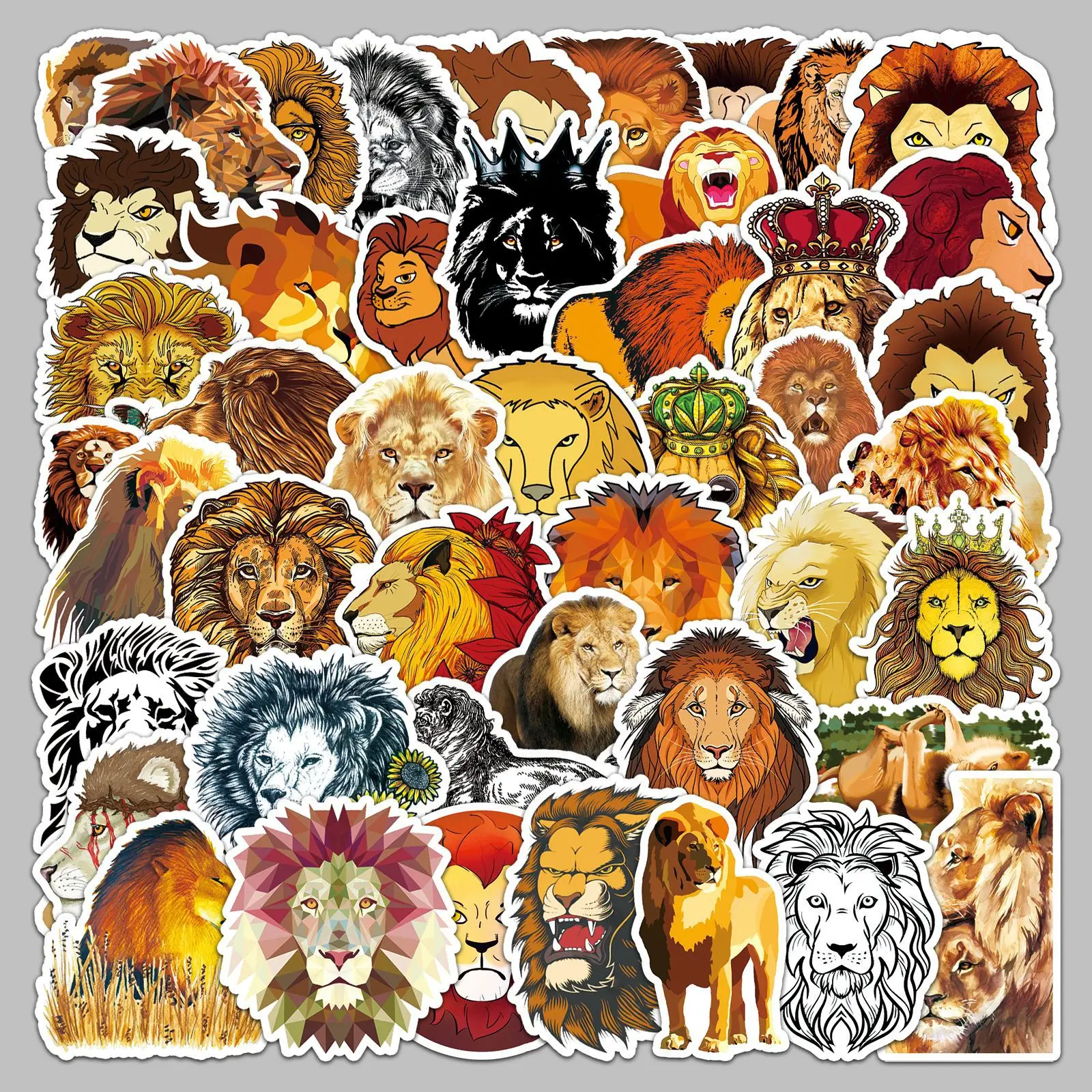 50Pcs Creative Cartoon Style Fierce Lion Series Graffiti Stickers For Helmet Desktop Wall Decoration DIY Stickers