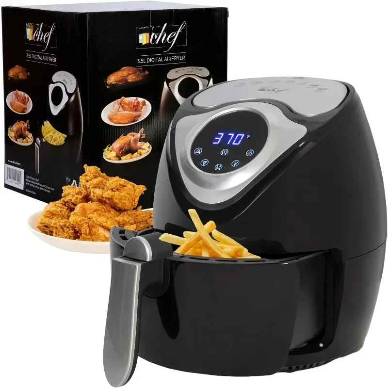 Chef Digital Air Fryer Cooker with 7 Smart Programs LED Touch Screen Oil-Less Non-Stick Coated Basket Timer Counter Top