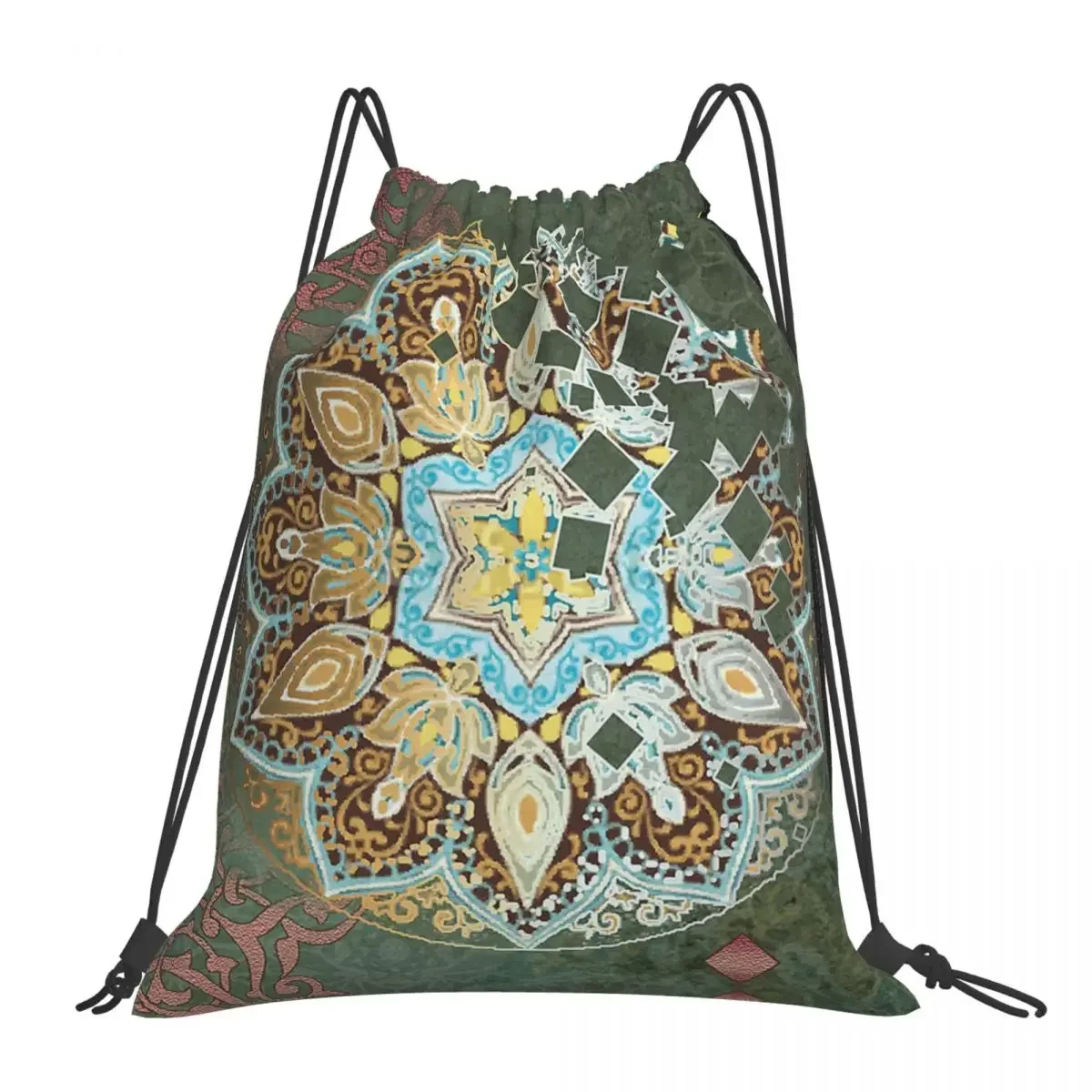 Oriental, Mandala, Yoga, Meditation, Arabic, Turkish, Mosaic Backpacks Drawstring Bag Drawstring Bundle Pocket Shoes Bag BookBag