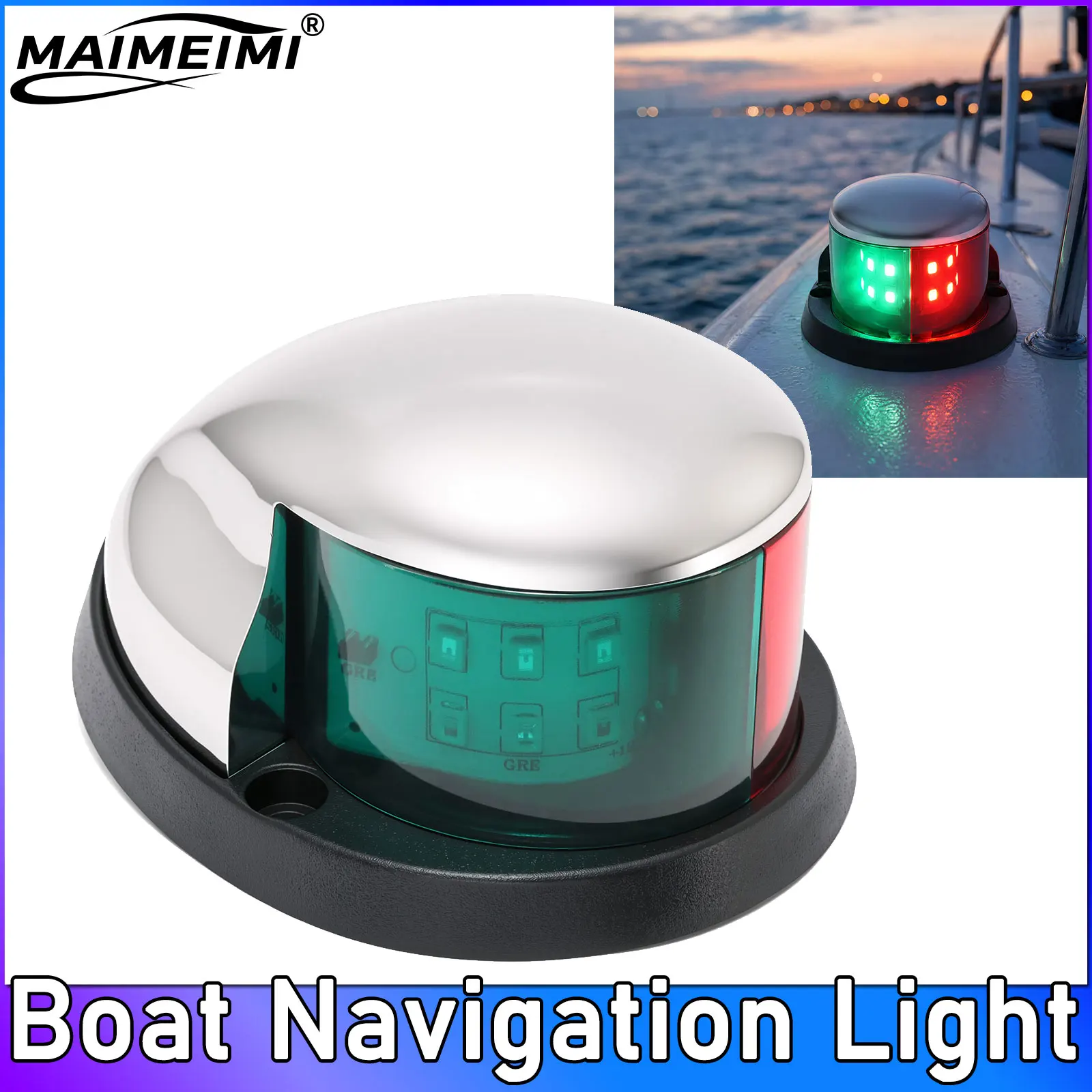 

1pc Boat Navigation Light Red Green LED 12V Waterproof Sailing Signal Lamp Marine Yacht Starboard Warning Lights Alloy Bow Light