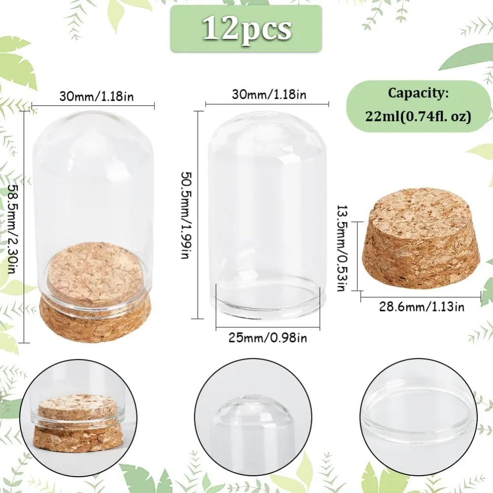 12Pcs Mini Glass Dome Cover 30x50mm Mini Jar Glass Display Dome Glass Bell Jar with Cork Base Mini Cloche Small