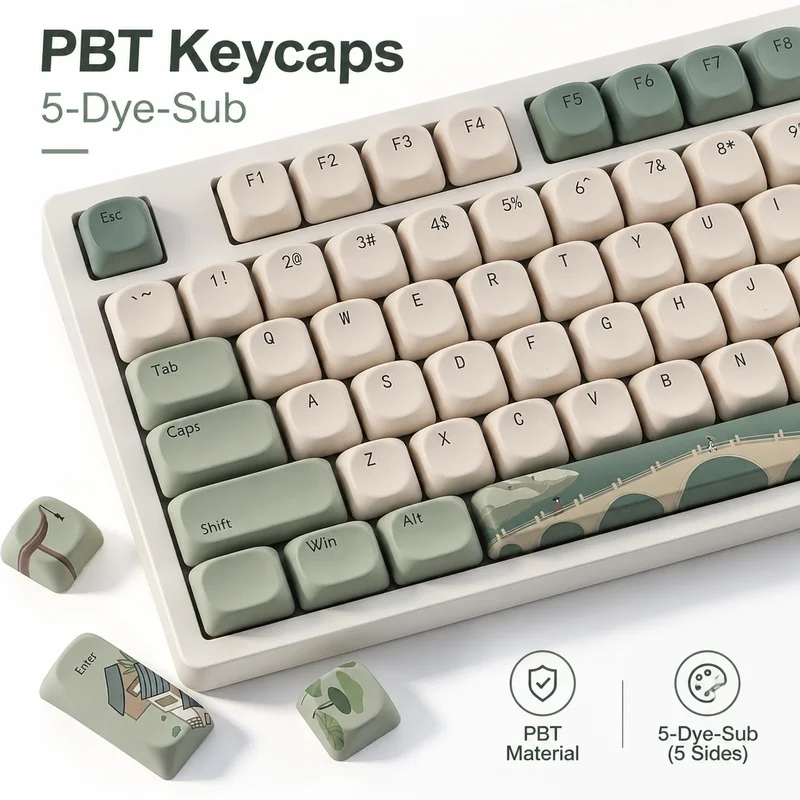 Spring Tea Green PBT Keycaps,MOA Profile Custom Dye-Sub Key Cap for MX Switches Mechanical Keyboard 60 65 75 80 96 100 Percent