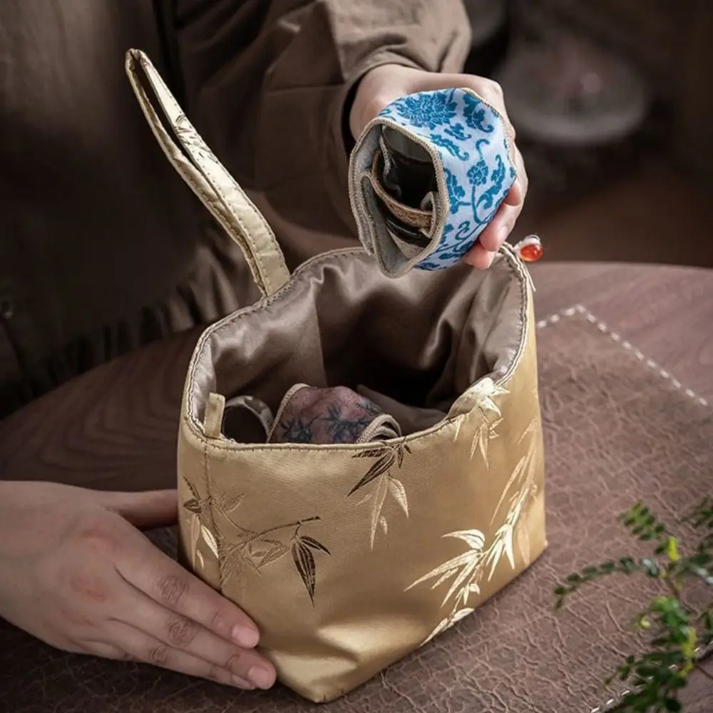 Retro Suede Tea Set Protective Cover Anti-Drop Bump-proof Teapot Cover Cloth Chinese Style Teapot Carrying Cover Outdoor Use