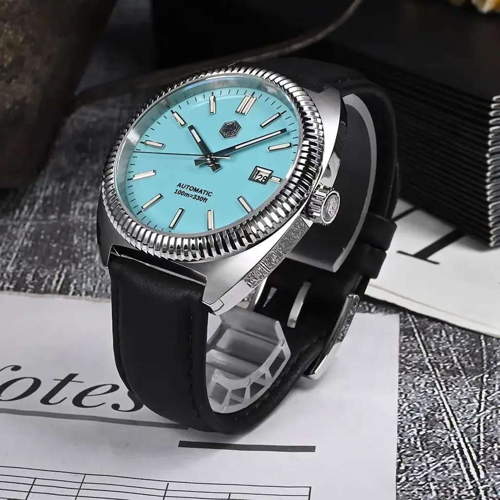 San Martin Men Automatic Watch 40mm Tonneau Mechanical Wristwatch 100M Waterproof BGW-9 Luminous Sapphire Mirror YN55 Coin Bezel