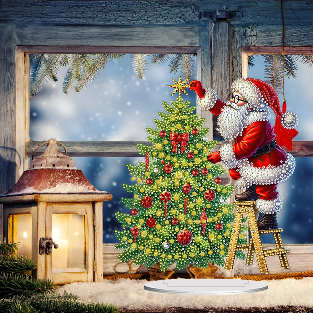 Kit de adornos de mesa con pintura de diamante 2D/plano de Navidad, Kits de adornos de pintura de diamante para decoración de escritorio de oficina en casa