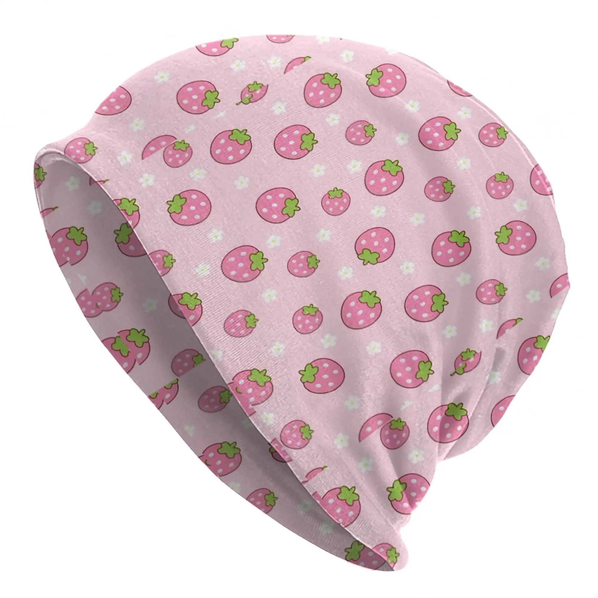 Strawberry Daisy Kawaii Pink FloralBonnet Hat Casual Outdoor  Skullies Beanies Hats Unisex Warm Dual-use Cap