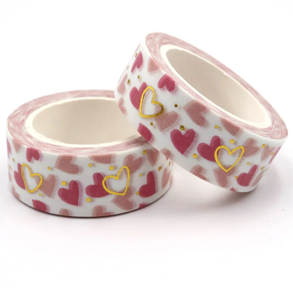 NEW 1PC 15mm*10m Gold Foil Valentine Scattered Hearts Decorative Washi Tape Stationery Colourful Tape Office Supply