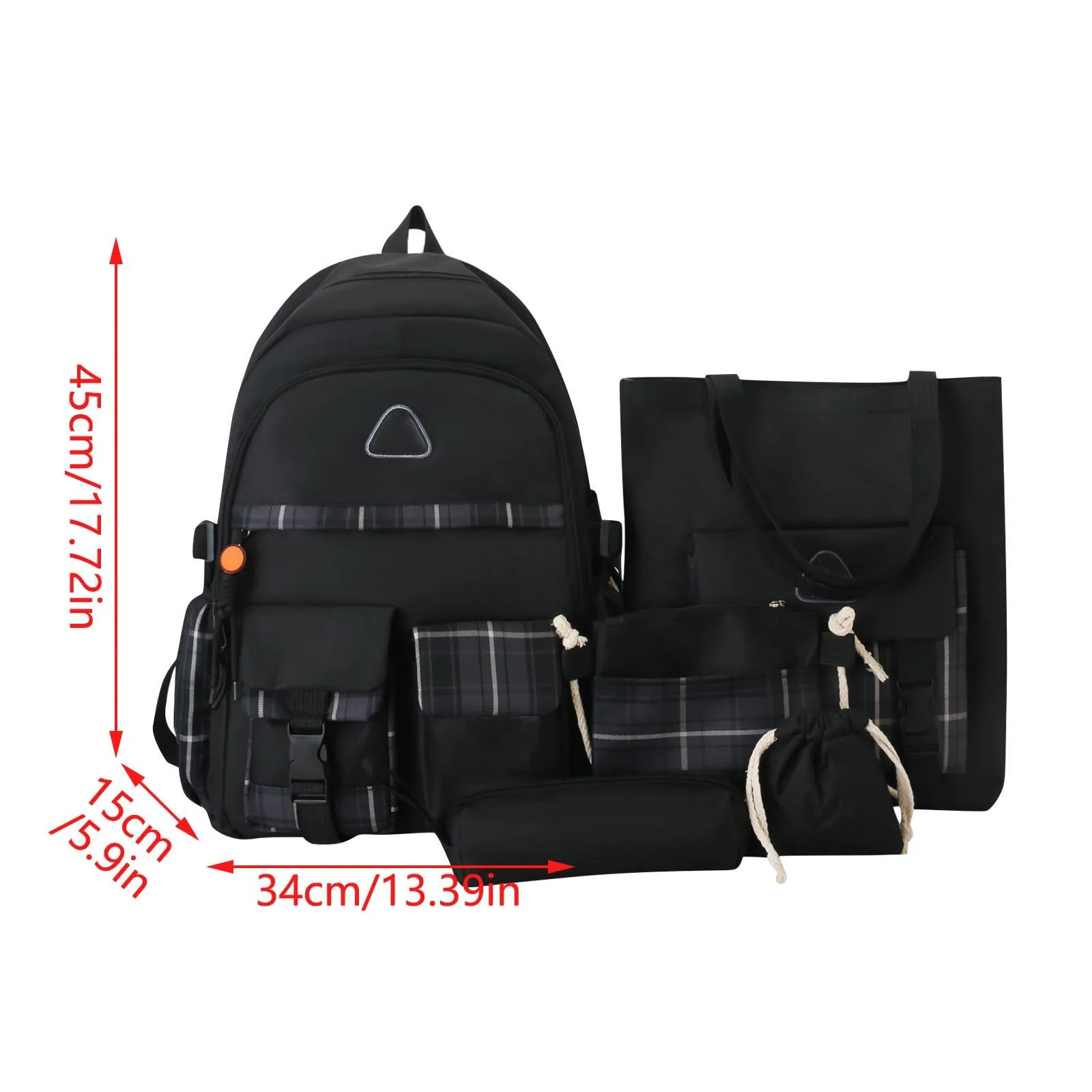 Five-Piece Backpack Large Capacity Lightweight Simple Travel Bag Canvas Backpack Student Schoolbag Zipper Backpack