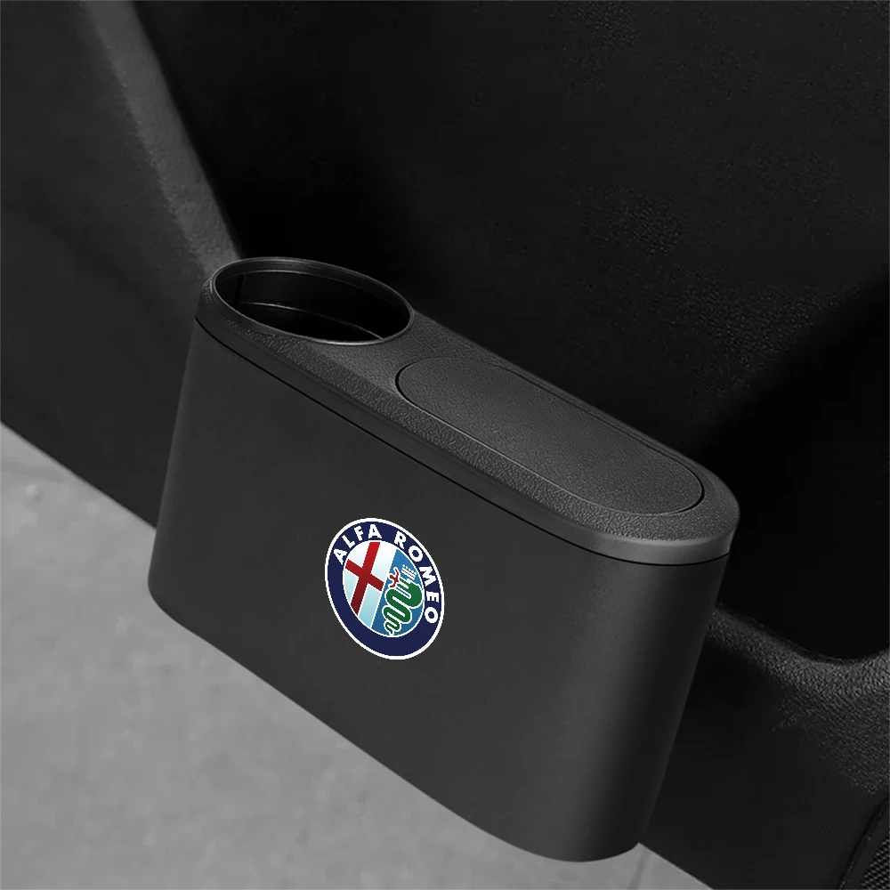 

Hanging Car Trash Can Auto Emblem Garbage Dust Case Press Cover Cup For Alfa Romeo 156 Mito Giulia Stelvio Giulietta Accessories