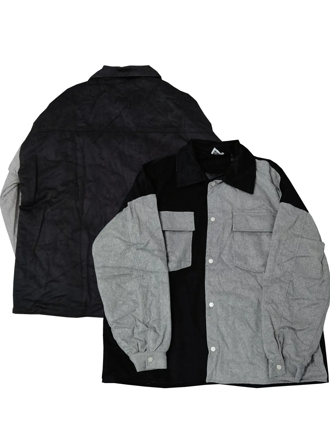 

Men's Woolen Jaet Hip Hop Street Sle Contrast Color Chest ket Turn-down Collar Cotton Inter Coat Y489