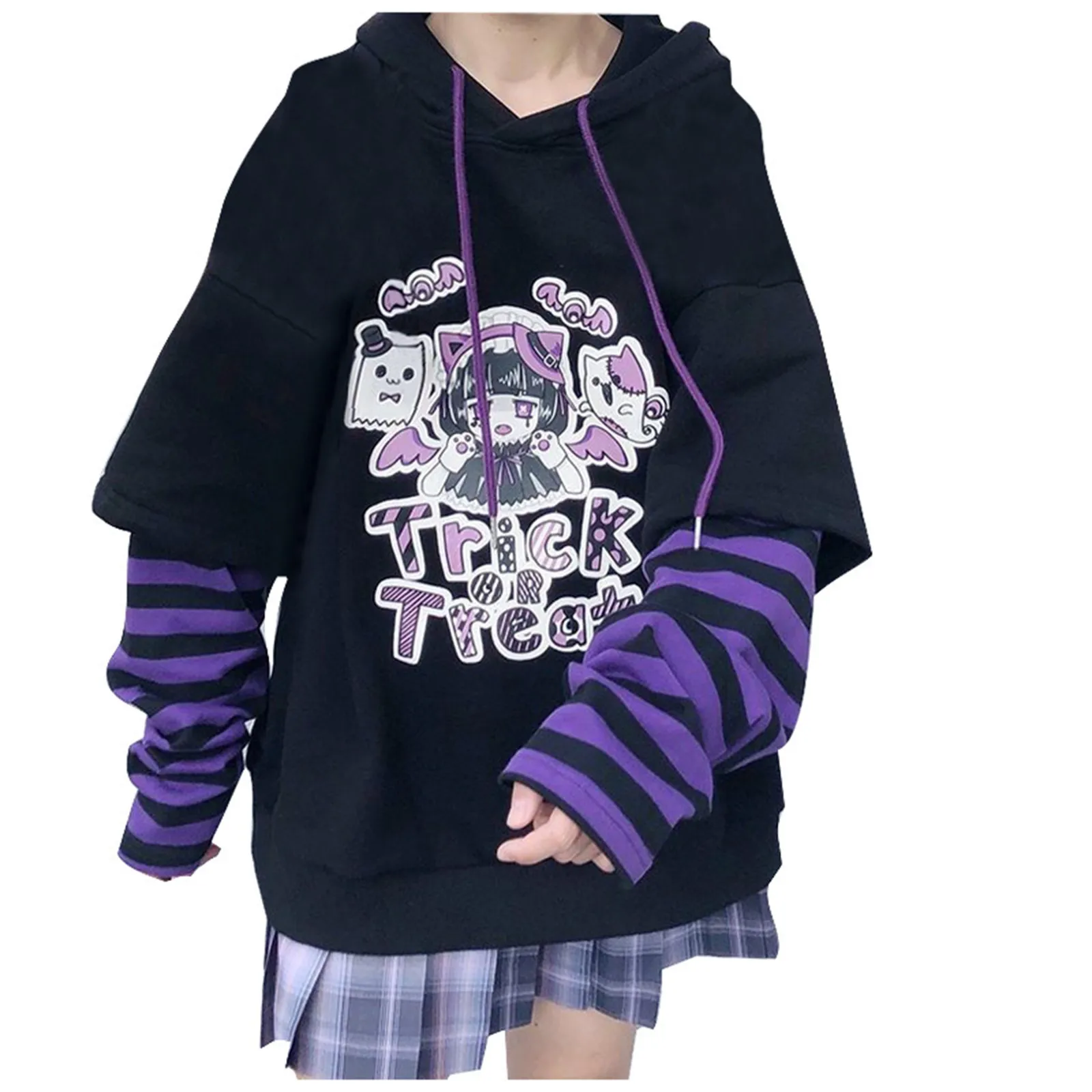 

Women's Coat Sweet Two Piece Plush Sweater Women's Cute Print Stripe Loose Hooded Top Hooded Sweater Womens Heavy Hoodie