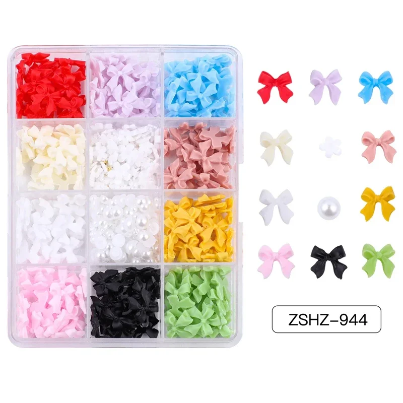 1000Pcs 3D Kawaii Mini Bow Nail Art Decorations Matte Butterfly Heart Pearl Nails Charms Designs DIY Resin Nail Accessories