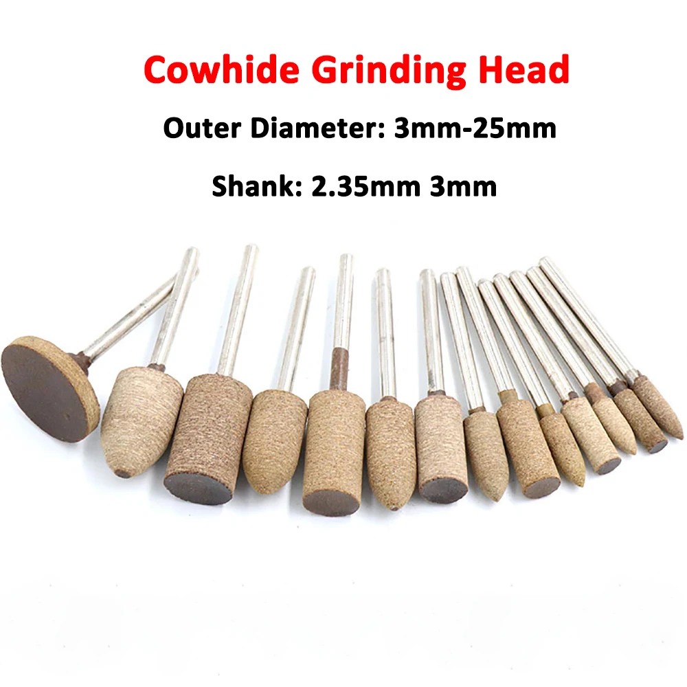 

10Pcs Cowhide Mounted Grinding Head Polishing Wheel Set 3 Shapes OD 3-25mm For Jade Die Grinder Drill Rotary Tool Shank 2.35 3mm