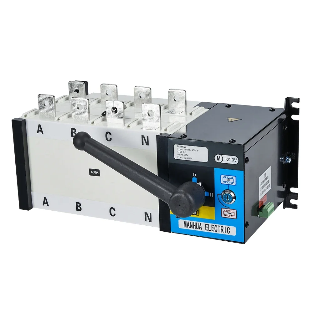 Manhua MATYS-400/4P 400A 220VAC 60HZ PC Grade 4 Pole 3 Phase ATS Dual Power Automatic Transfer Switch
