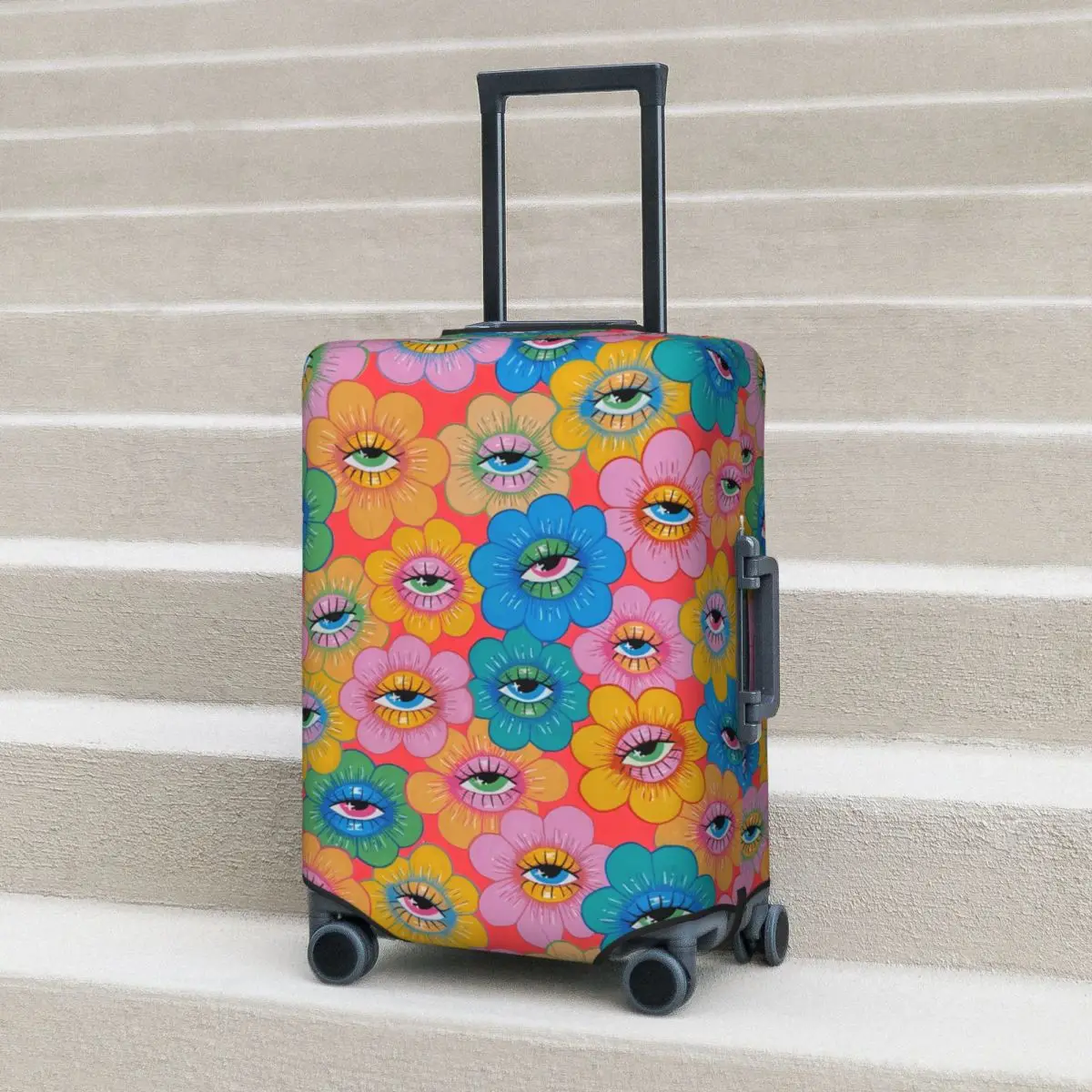 

Cartoon Eye Flowers Suitcase Cover Spiritual Paintings Flight Travel Useful Luggage Accesories Protector