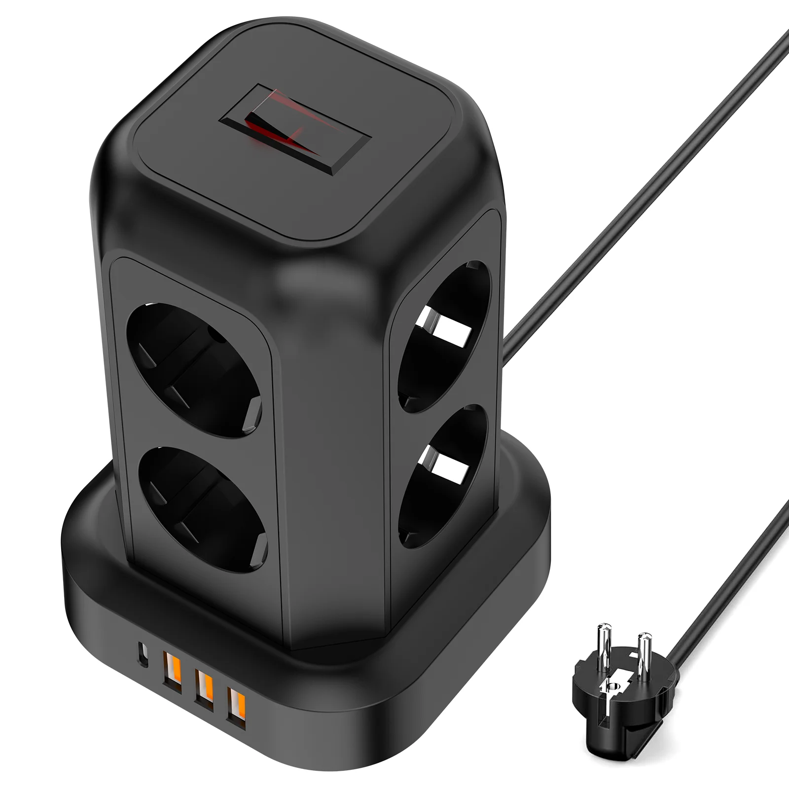 5.91-foot multi plug socket distributor with 8 sockets, 3 USB ports (1 USB-C, suitable for cruise, travel, office, and dormitory