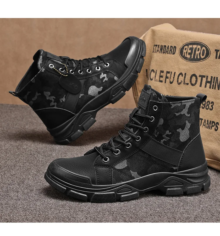 Herren Camouflage High-Top Kampfstiefel 3 Farben Atmungsaktive Outdoor-Wanderschuhe – Detail 15