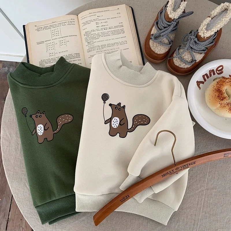 

Winter Thicken Warm Flocking Sweatshirt for Baby Boys Cartoon Dot Solid Color 2M-6Y Kids Cute Top Clothing
