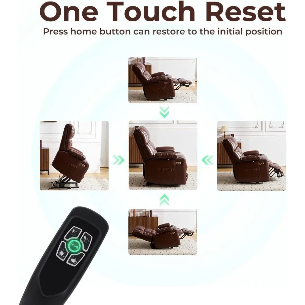 Cadeira reclinável de elevação elétrica de motor duplo para idosos com massagem e calor, cadeira elevatória grande com armazenamento de braço, elevador plano