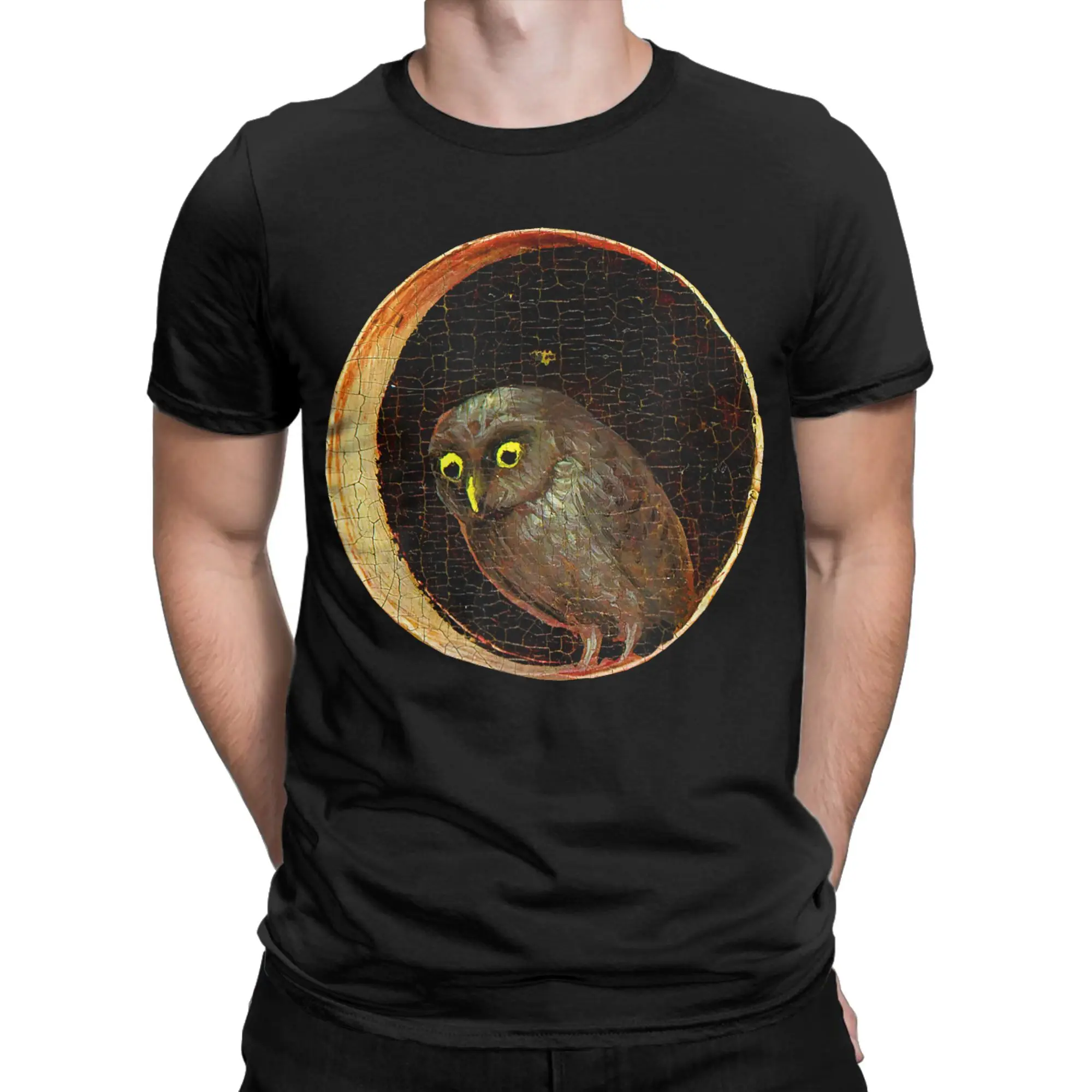 Hieronymus-Bosch Owl Garden of Earthly Delights T-Shirt Men Novelty Cotton Tee Round Neck Short Sleeve T Shirts New Arrival Tops