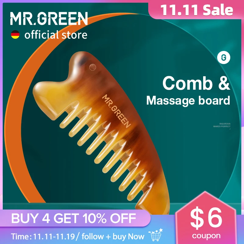 

MR.GREEN Comb With Guasha Scraping Massage Board Nature Ox Horn Face Beauty Tools Neck Body Massage Skinb Pain Relief Scraper