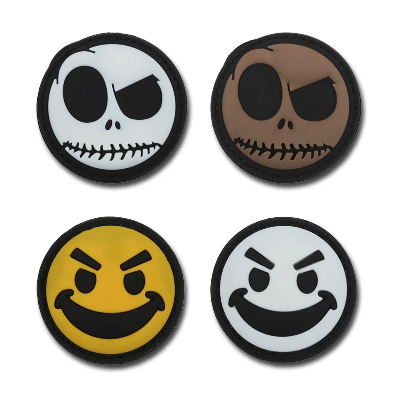 Smile logo Patch gancio distintivi luminosi in PVC toppa tattica riflettente per borsa per abbigliamento accessori fai da te