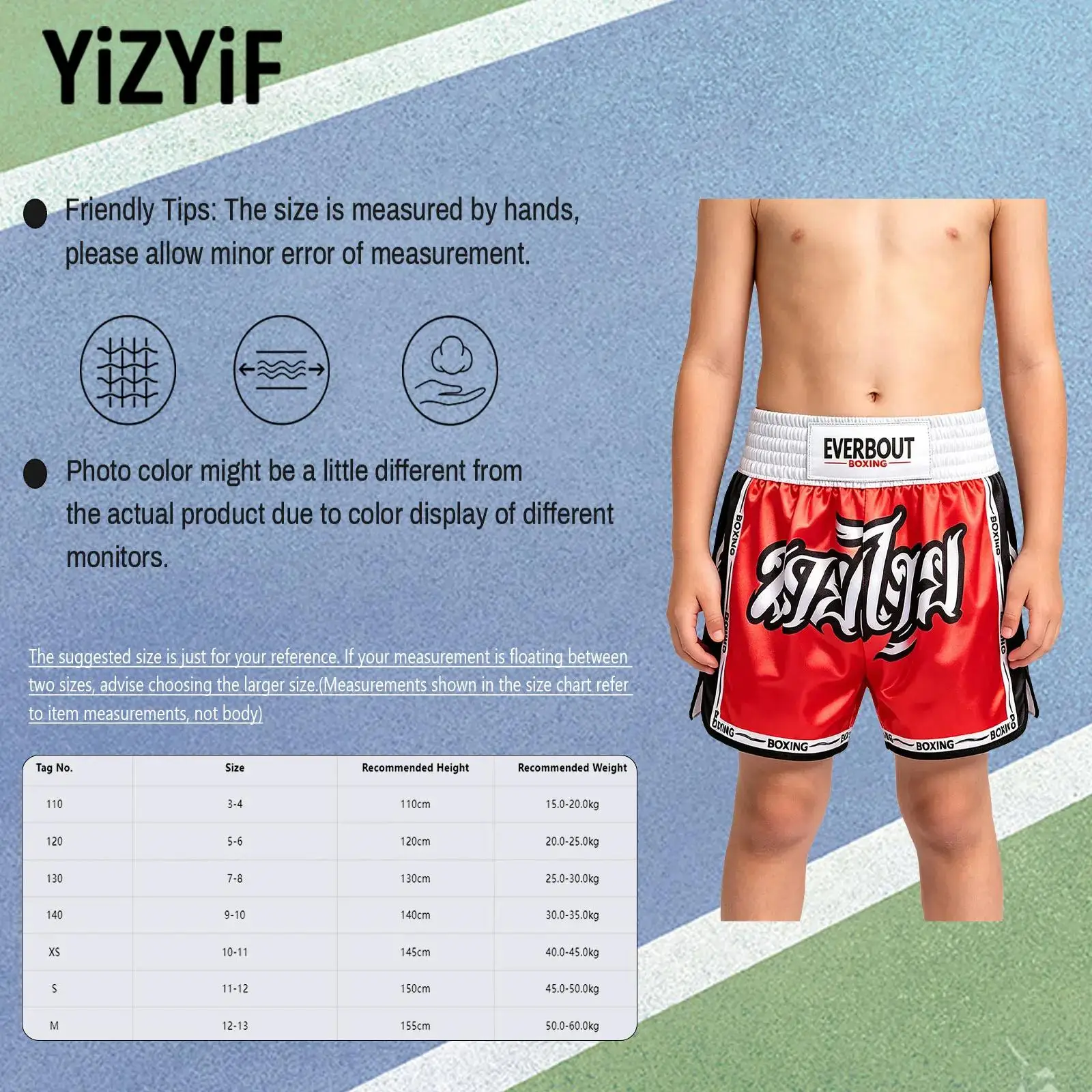Boxing Fight Shorts for Kids Boys Side Slit Color-blocked Boxer Trunks Muay Thai Kickboxing Clothing Martial Arts Trunks