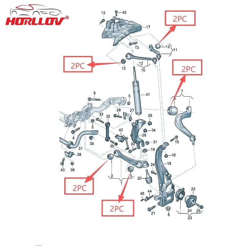 Front Control Arm Bushing 10-piece Set for Audi Q7 Q8 RSQ8 Touareg 2016-2025 4M0407183B 4M0407515A 4M0407182A 4M0407181