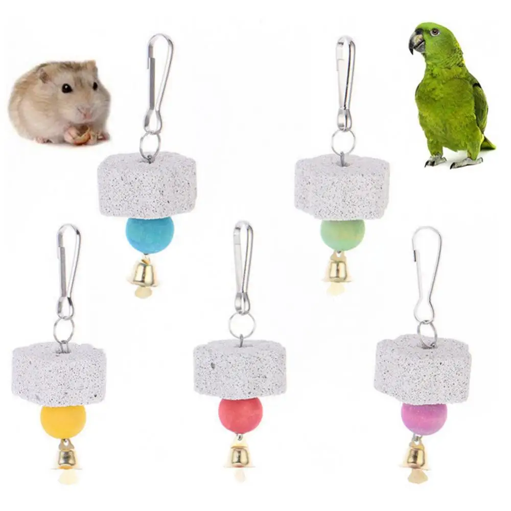 Birds Parrot Parakeet Grinding Mineral Bell Stone Molar Cage Hanging Chewing Toy