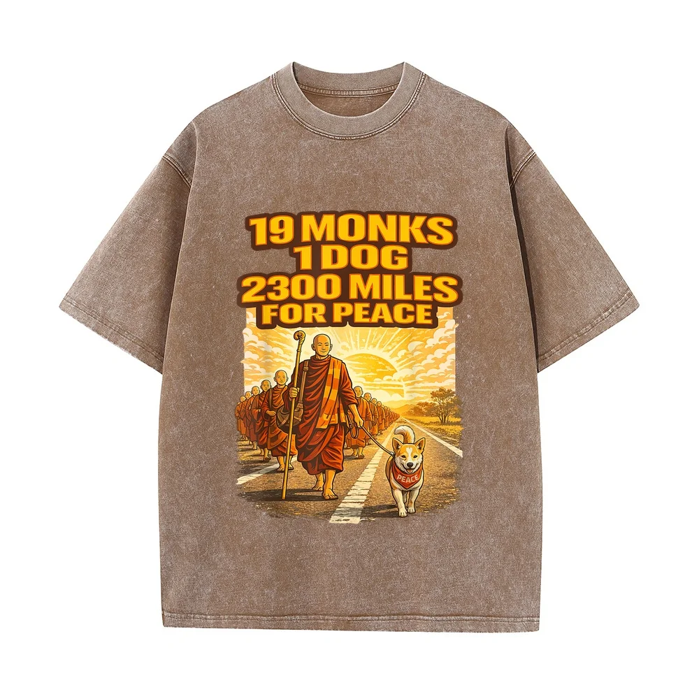 Walk for Peace Buddhist Monks Inspirational Journey T-Shirt 반팔티 Xxl Size Cotton T Shirt Full Printed Graphic Tee Casual Men
