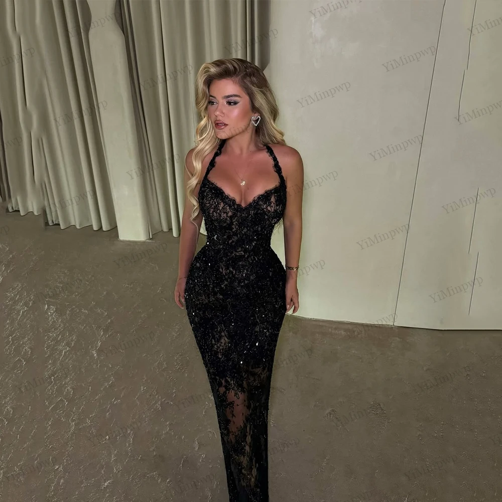 straight cut formal dresses 2026 Lace Women's Evening Halter Corset Illusion Bodice Sequins Prom Birthday Party Gowns Customized classy elegant cocktail dresses
