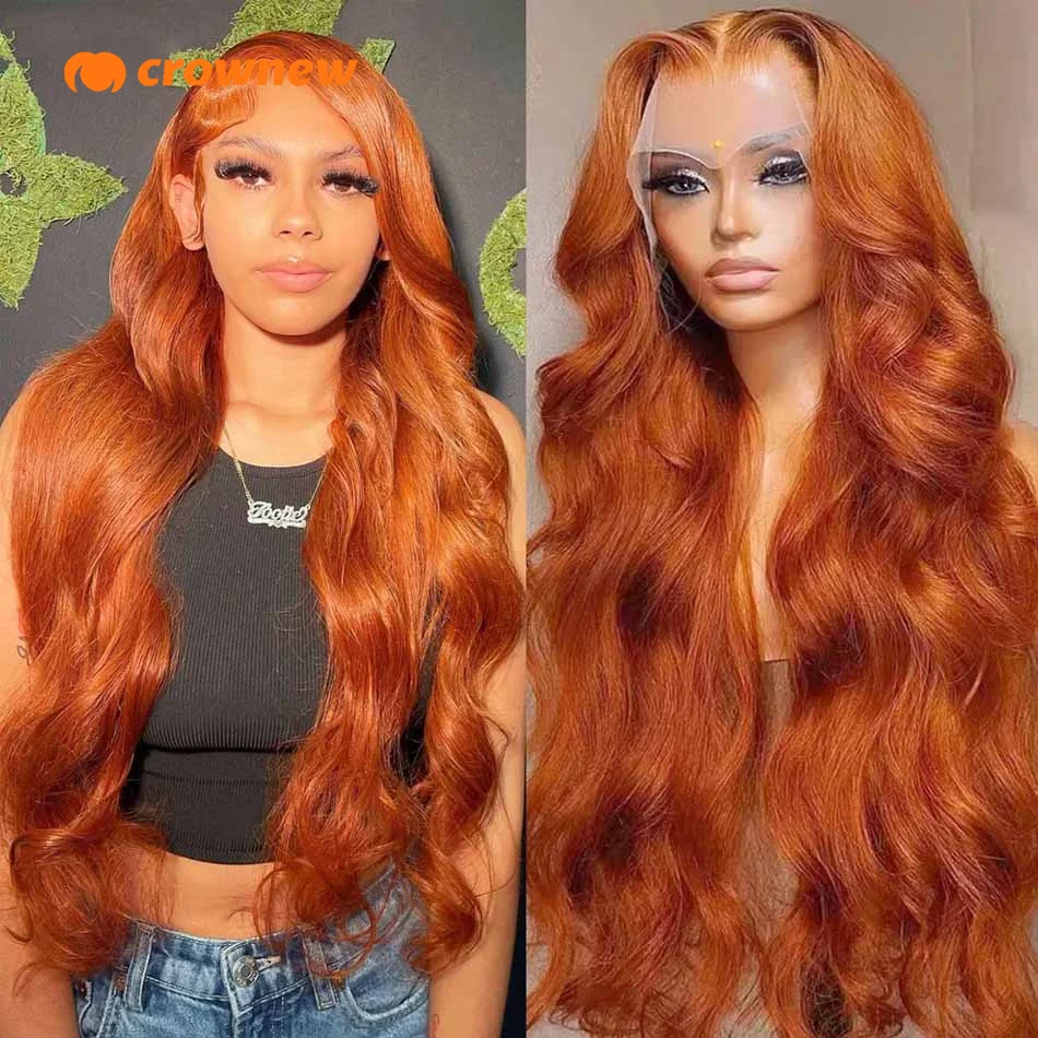 Pelucas frontales de encaje de color naranja jengibre, cabello humano ondulado 13x4, peluca de encaje transparente Hd 350, barata