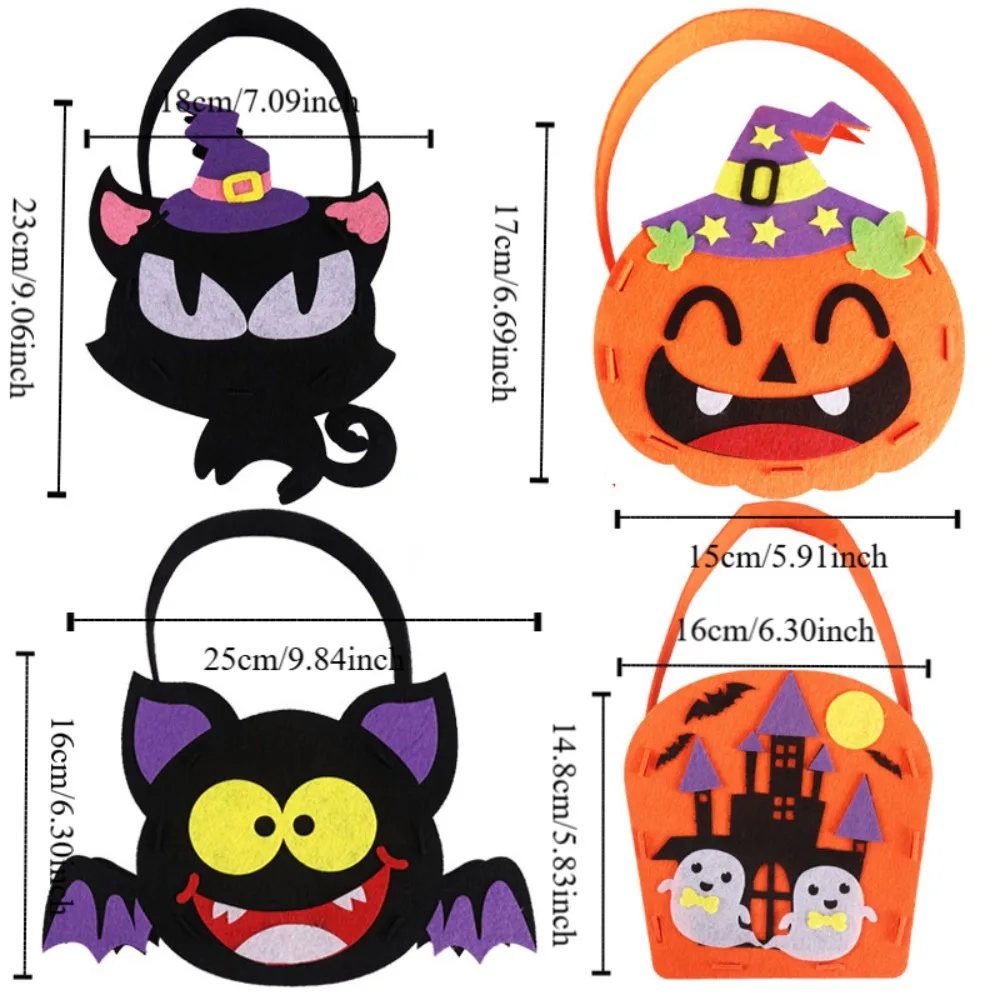 Bolso de mano portátil para niños, cesta de regalo con dibujos animados de Halloween, 4 piezas