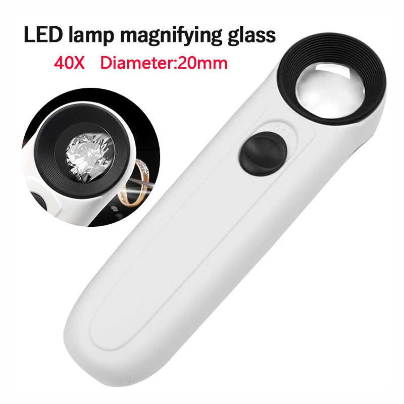 40X Magnifying Glass Magnifier with 2 LED Light Portable Jewelry Loupe Tools for Inspect Maps Stamps Jewelry Repair